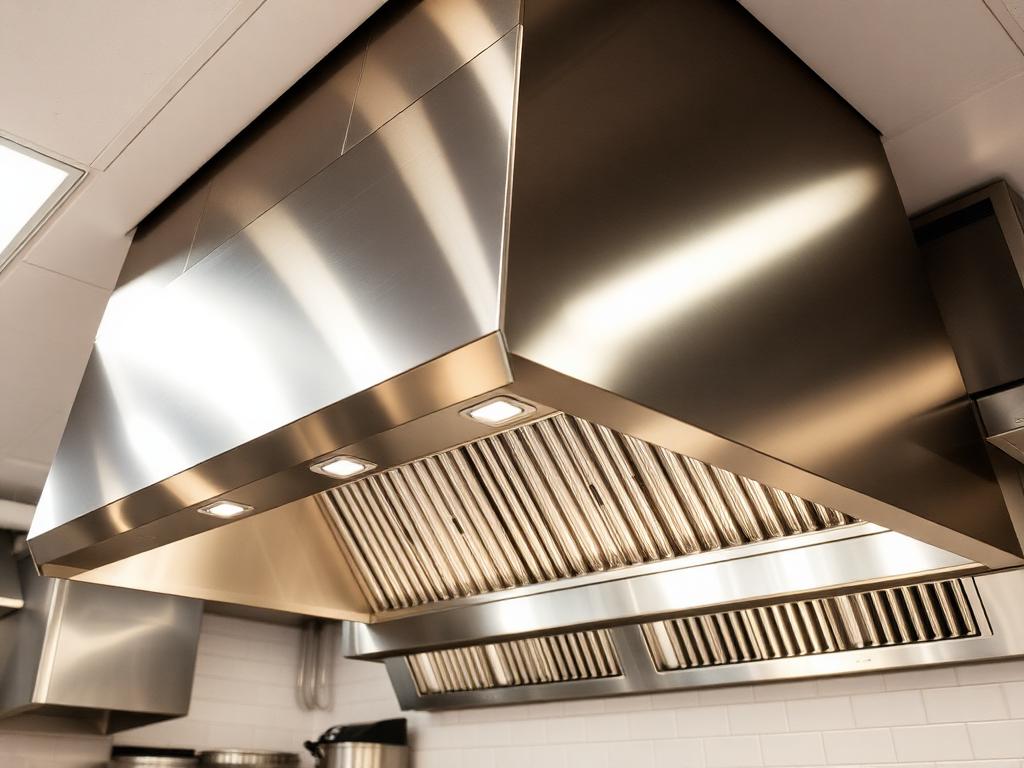 Newly installed stainless steel commercial kitchen hood