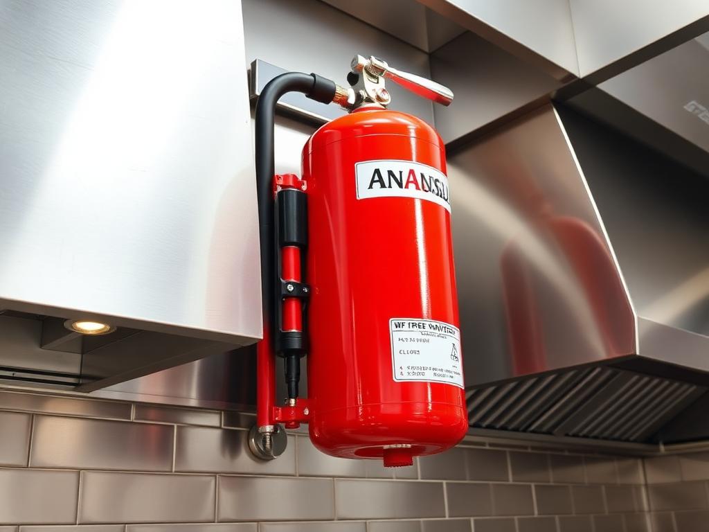 Ansul fire suppression system installed in commercial kitchen