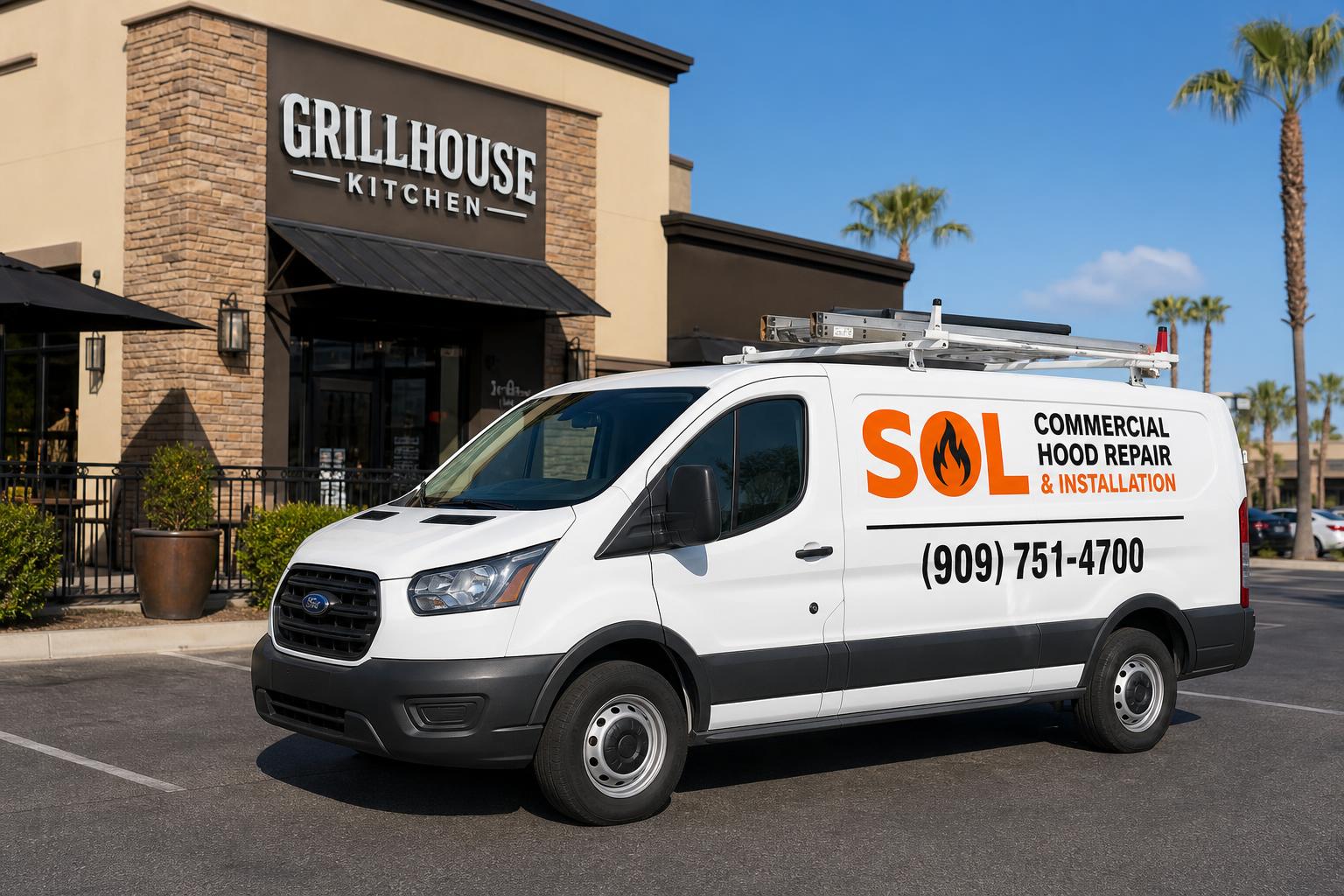 SOL Commercial Hood Repair & Installation service van at restaurant location